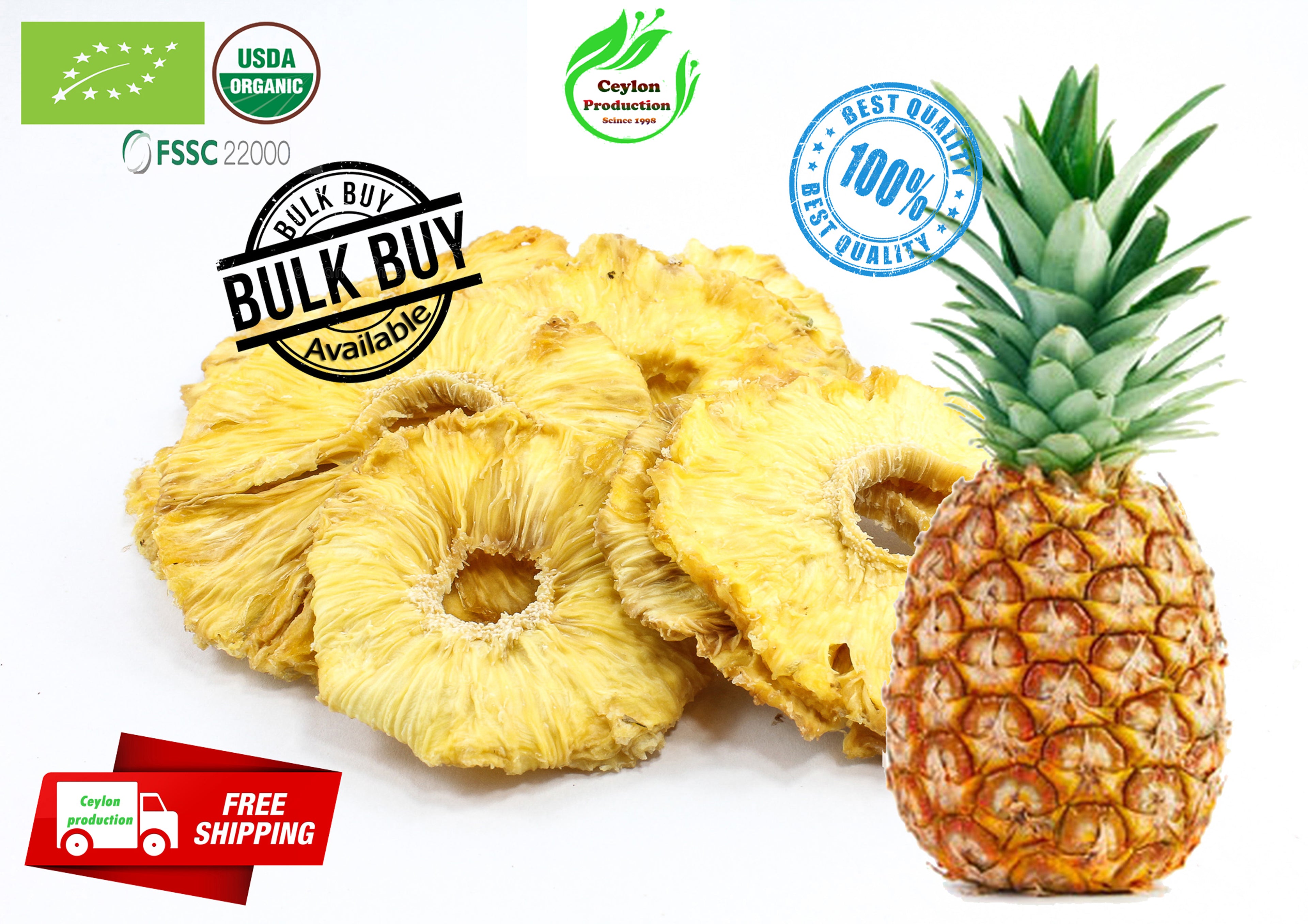 Dried pineapple fruit Rings Organic & pure from Sri Lankan ceylon Home Garde(Ananas comosus)