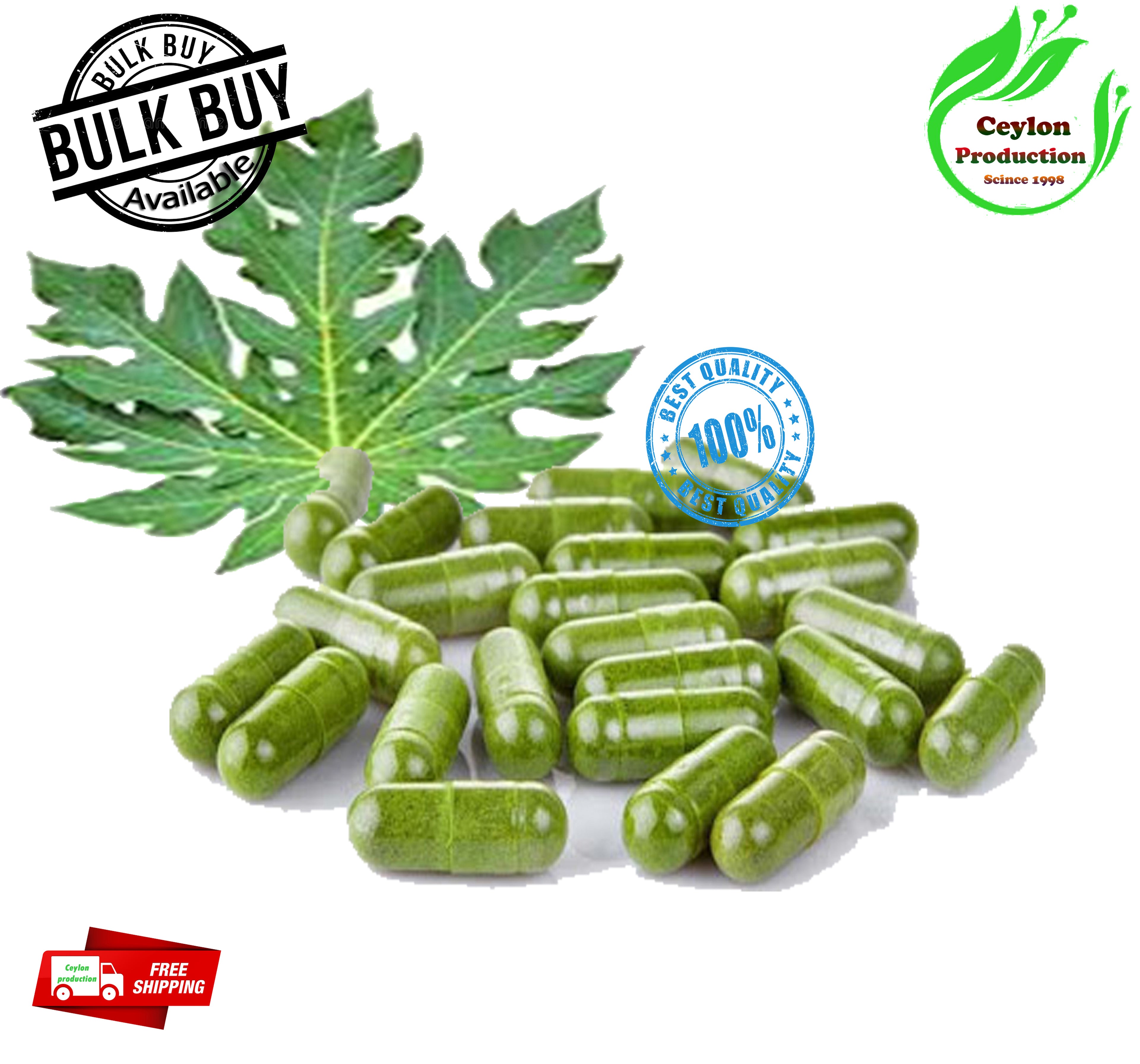 Papaya Leaves/Leaf capsules(600mg)(Carica papaya)organic herbal pure natural sri lanka