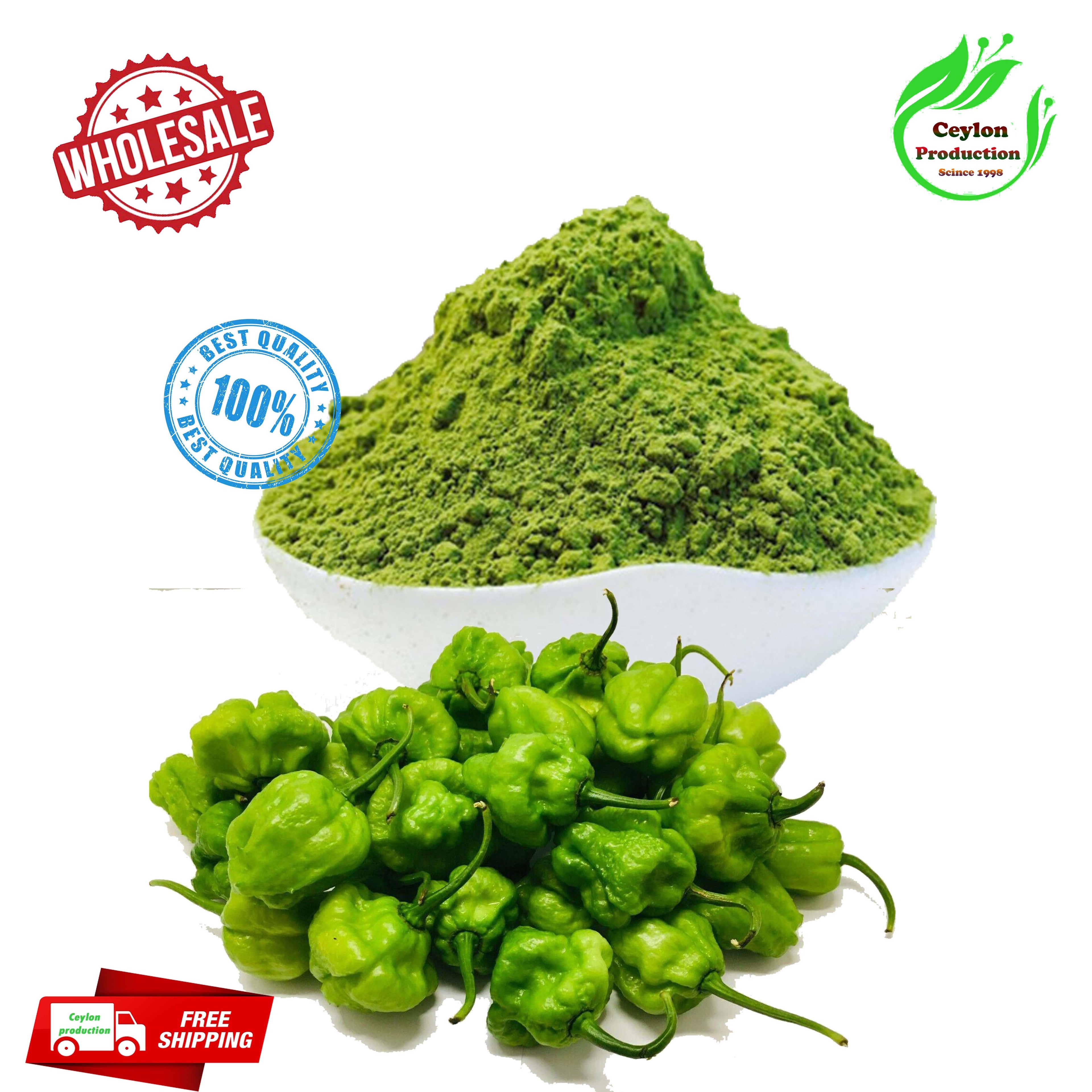 Dried Green scotch bonnet Ground Powder Herbal Organic Pure Natual Hot Spices(Capsicum chinense 'Scotch Bonnet')